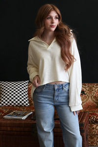 Cream Collared Relaxed Fit Long Sleeve