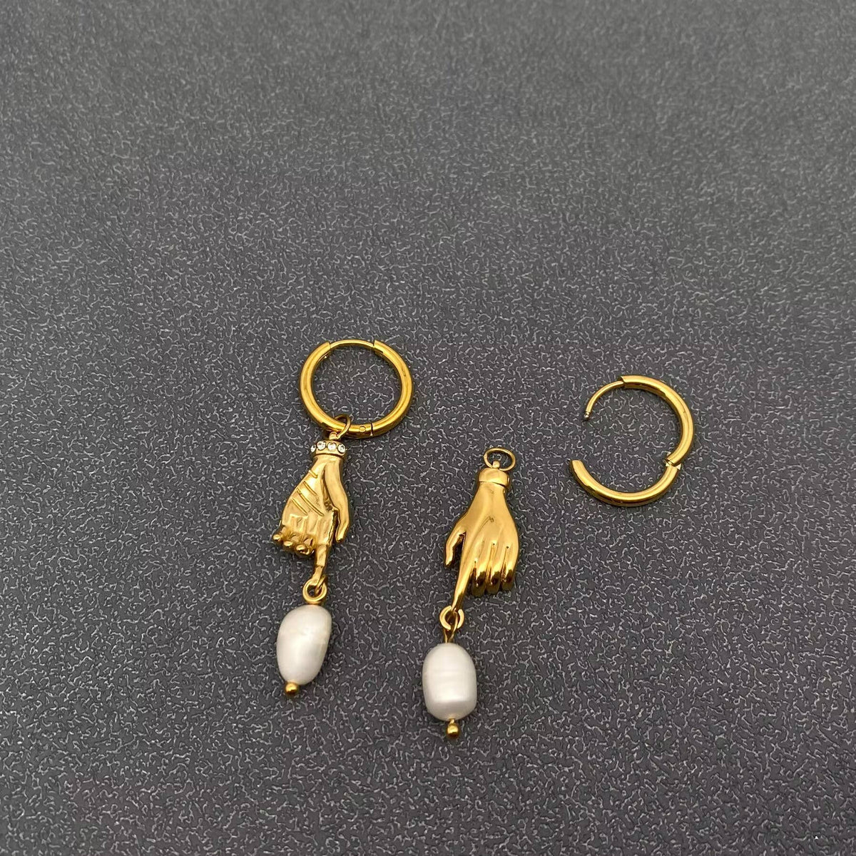 Pearl & Hand 18K Gold Plated Earrings
