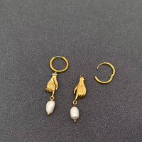 Pearl & Hand 18K Gold Plated Earrings
