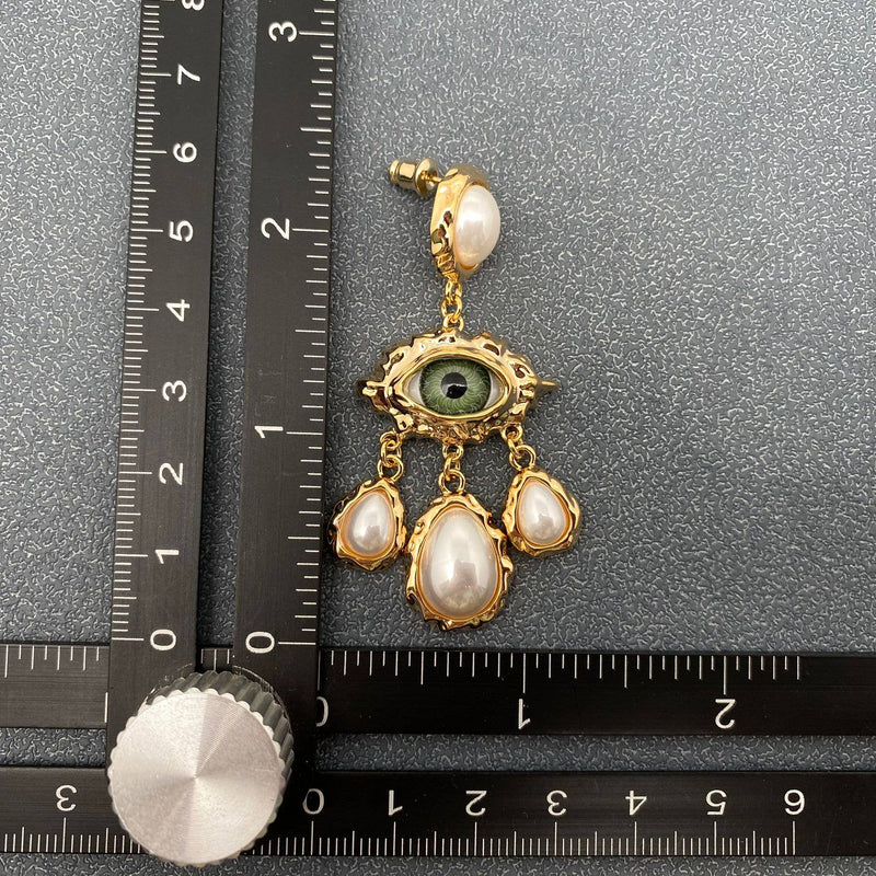 Evil Eye & Pearl Dangle Earrings