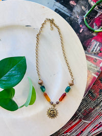 Chunky Boho Beaded Sun Necklace