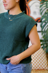 Oversized Soft Knit Sweater Vest Top Forest
