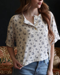 Ivory Cottagecore Henley Floral Top