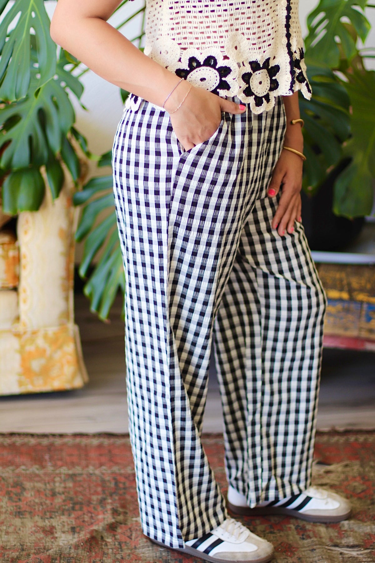 Louise Black Checkered Casual Pants