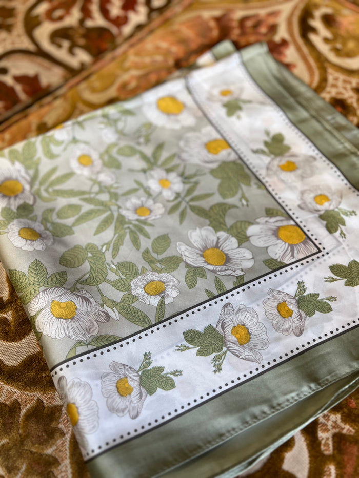 Green Daisy & Leaf Bandana Scarf