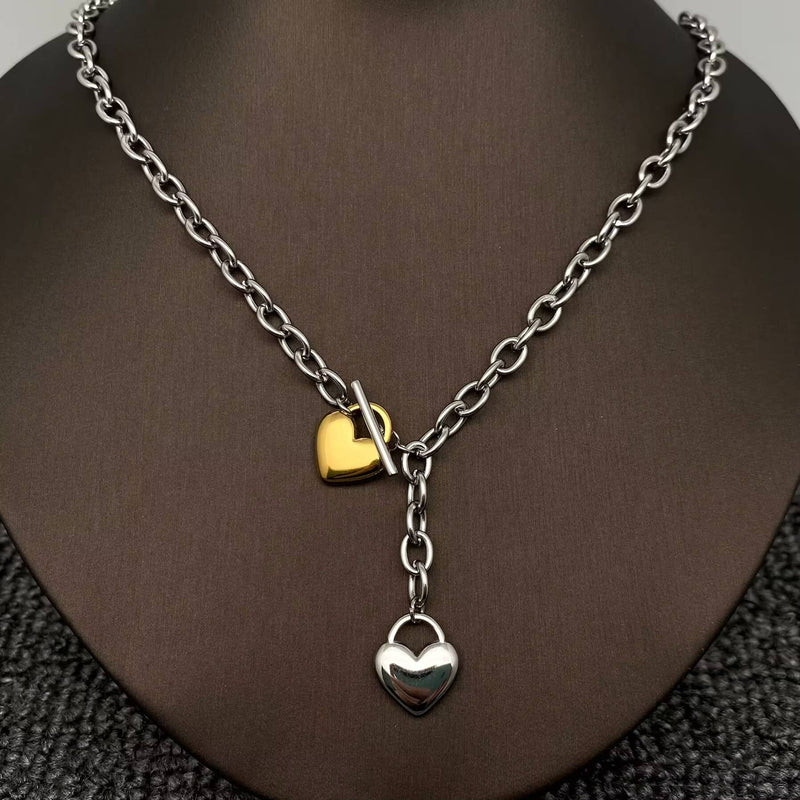 Two Tone Heart Y Necklace