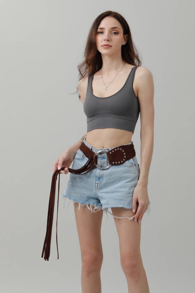 Brown Double Ring Fringe Belt