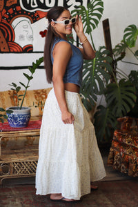 Cream & Blue Floral Tiered Skirt