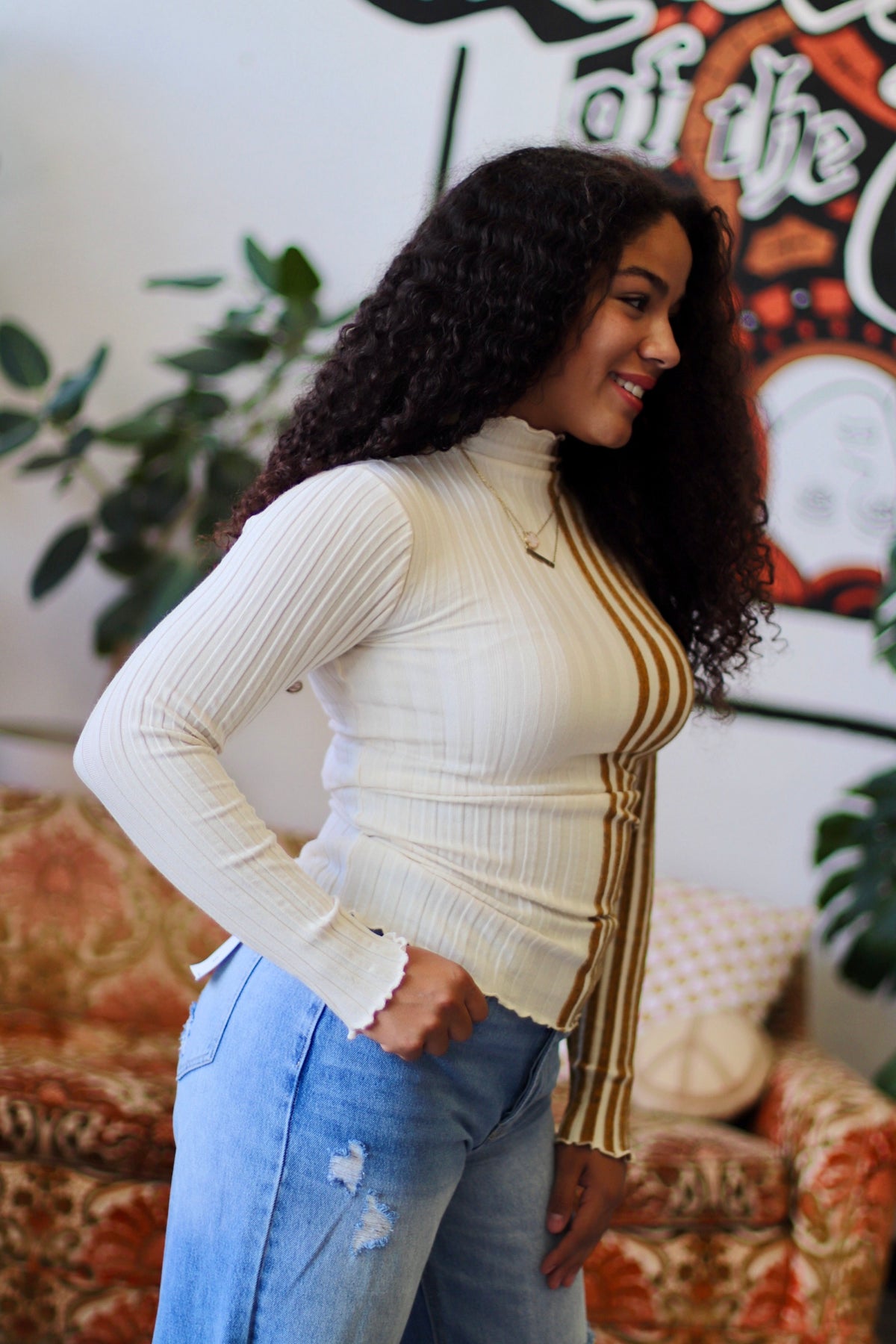 Striped Knit Long Sleeve Top in Mustard