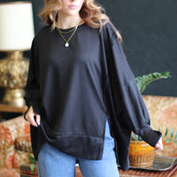 Black Exposed Seam Oversized Crew Neck