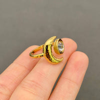 18K Gold Plated Stainless Steel Zircon Moon Ring - Adjustable