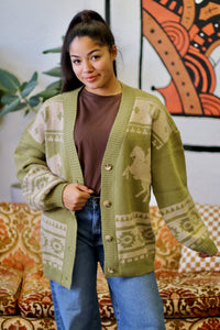 Oversized Western Knit Sweater Cardigan Olive