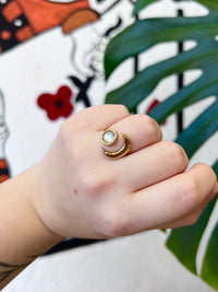 18K Gold Plated Stainless Steel Zircon Moon Ring - Adjustable