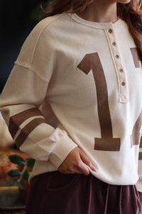 Game Day Cream & Brown 17 Henley Long Sleeve Top