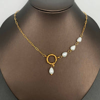 Four Pearl Drop 18K GP Necklace w/Charm Holder