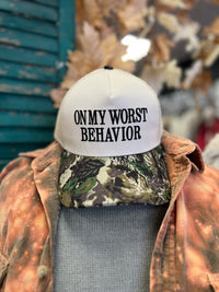 On My Worst Behavior Ball Cap + Camo
