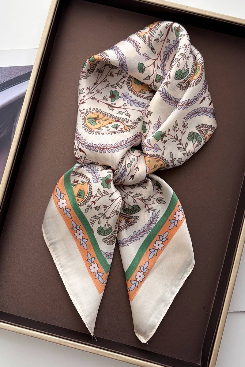 Cream Paisley Satin Square Scarf