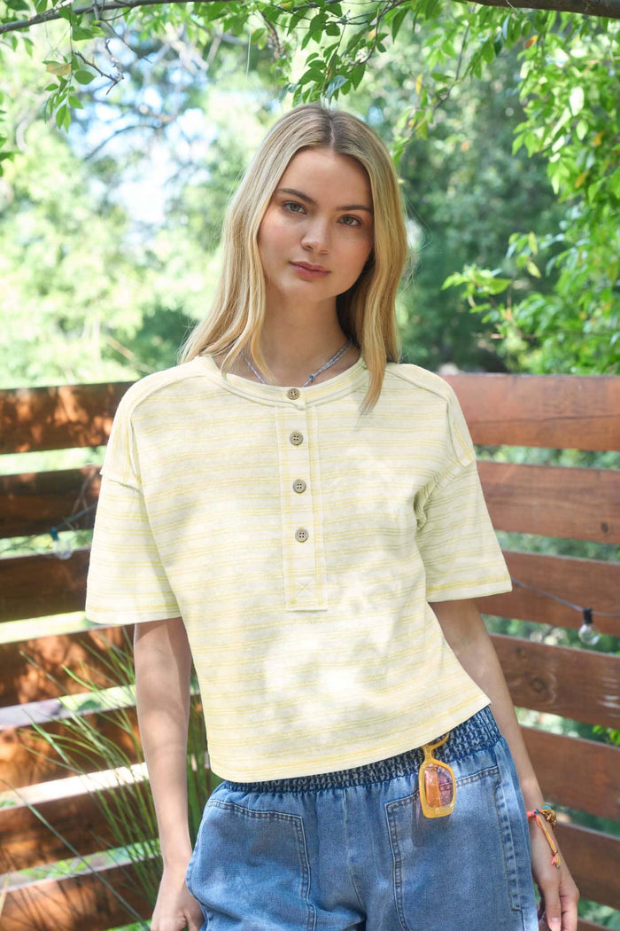 Lauren Yellow Striped Henley Tee