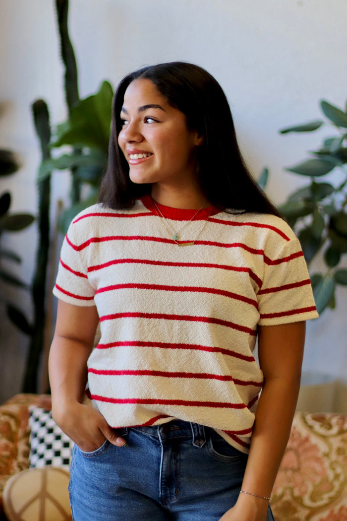 Striped Basic Tee in Red