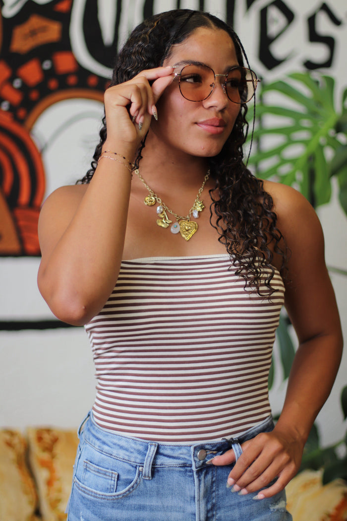 Meredith Brown Striped Spaghetti Strap Top