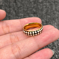 B&W Checkered 18K Gold Plated SS Ring