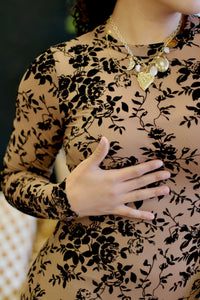 Velvet Flocking Long Sleeve Maxi Dress