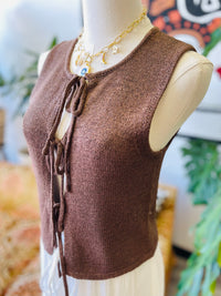 Macy Front Tie Vest in Brown