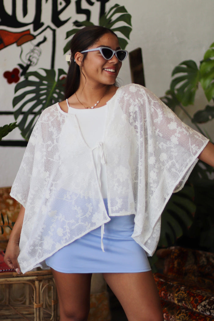 Oversized Floral Lace Cover-Up in White