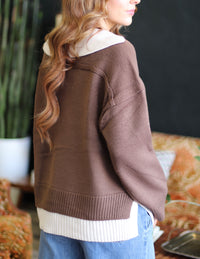 Veronica Collared V-Neck Sweater + Brown