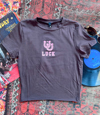 Lucky Horseshoe Cropped Brown Tee