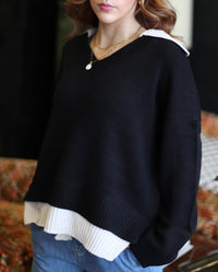 Veronica Collared V-Neck Sweater + Black