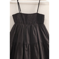 Cotton Smocked Tiered Mini Dress in Black