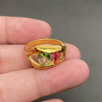 Pink & Green Stone Hollow 18K Gold Plated Ring