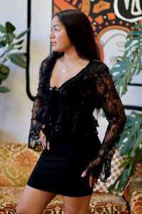 Sheer Ruffle Lace Blouse + Black