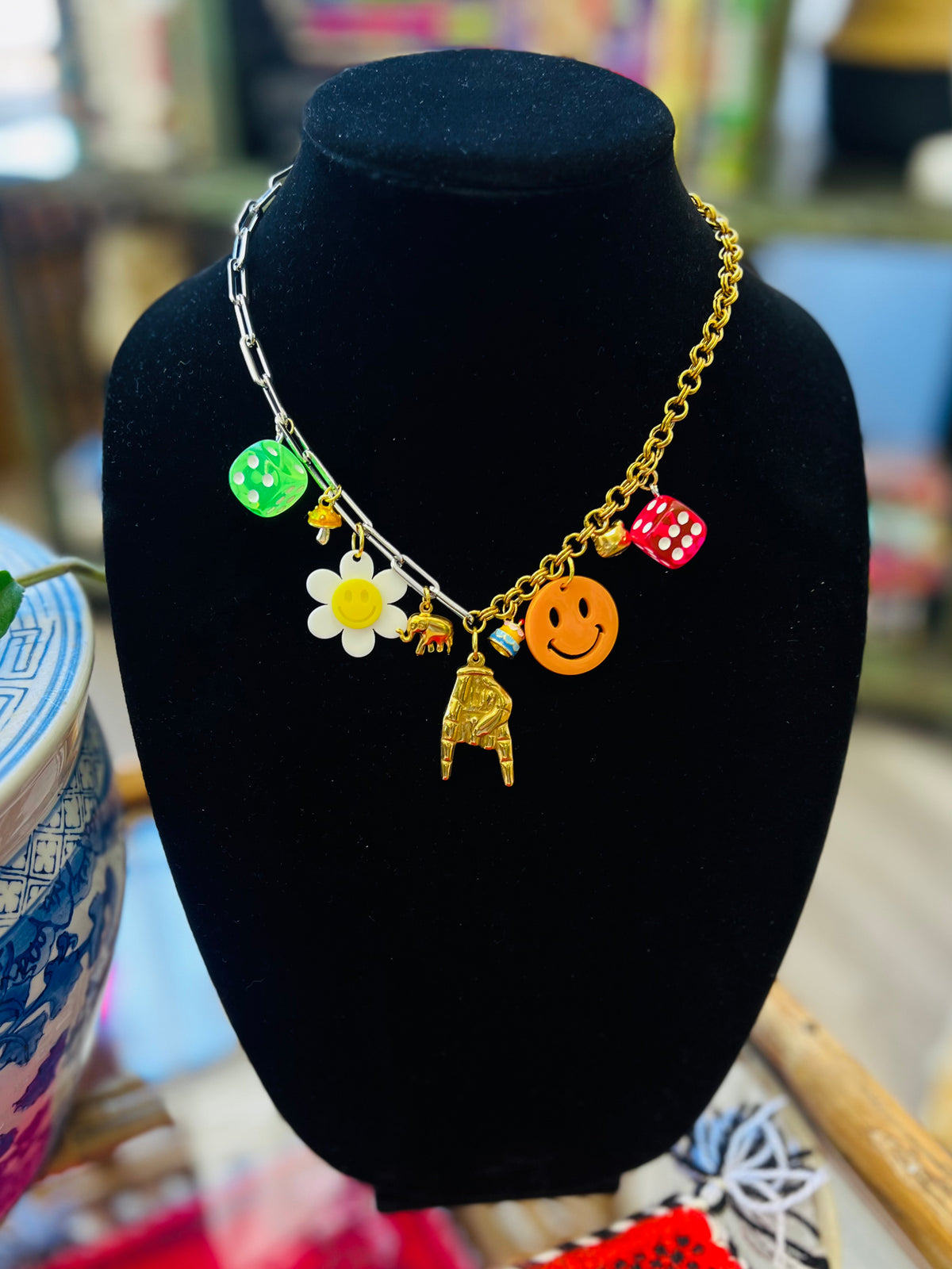 Heavy Mixed Metal Charm Necklace