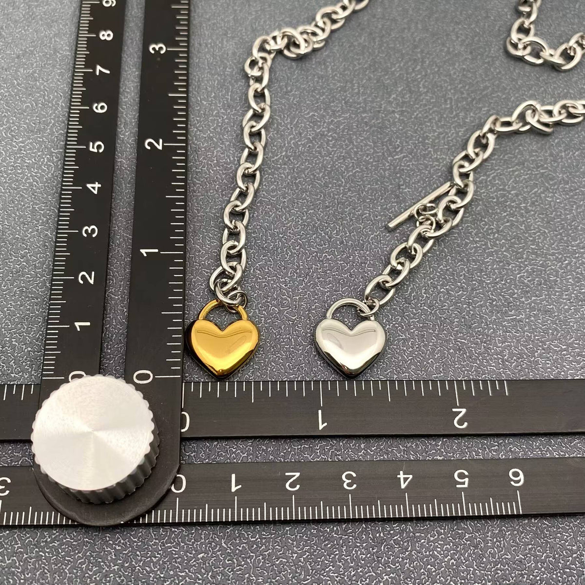 Two Tone Heart Y Necklace