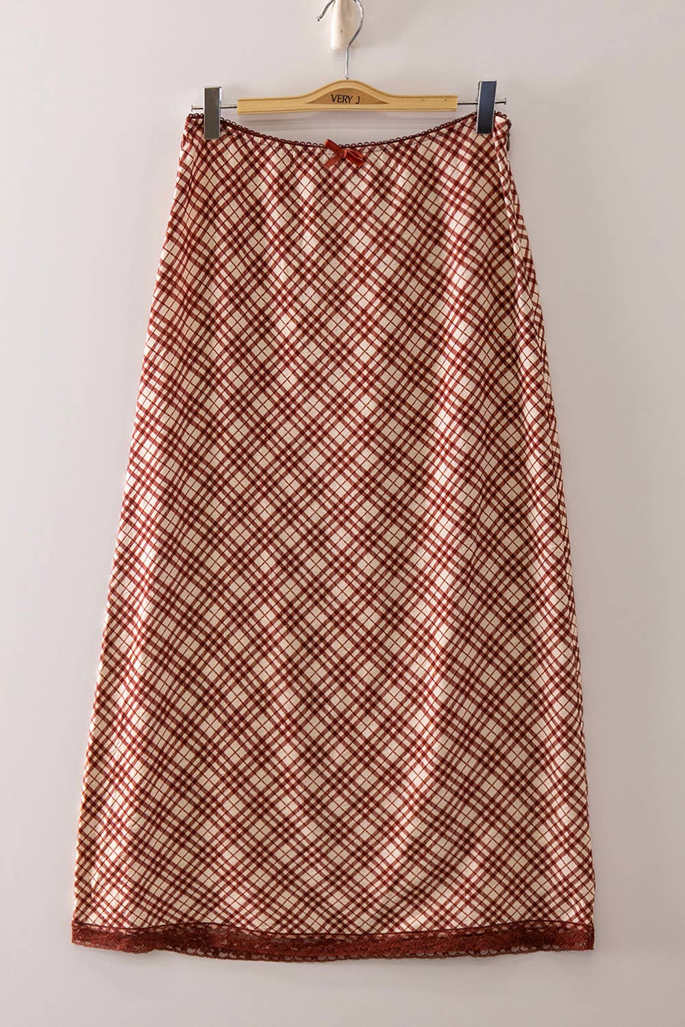 Randi Red Mix Plaid Midi Skirt