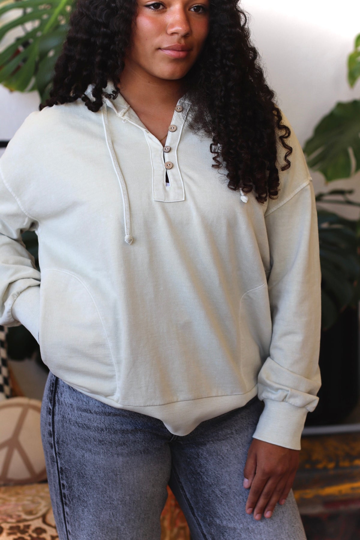 Winnie Washed Henley Top + Oatmeal