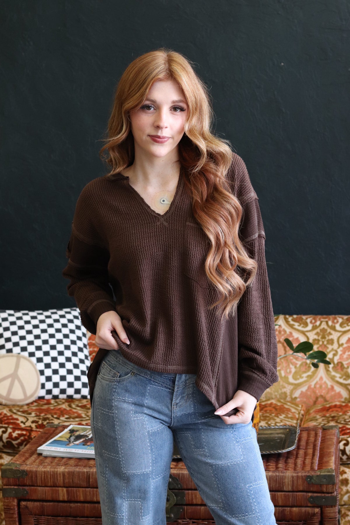 Juliette Brown V neck Long Sleeve