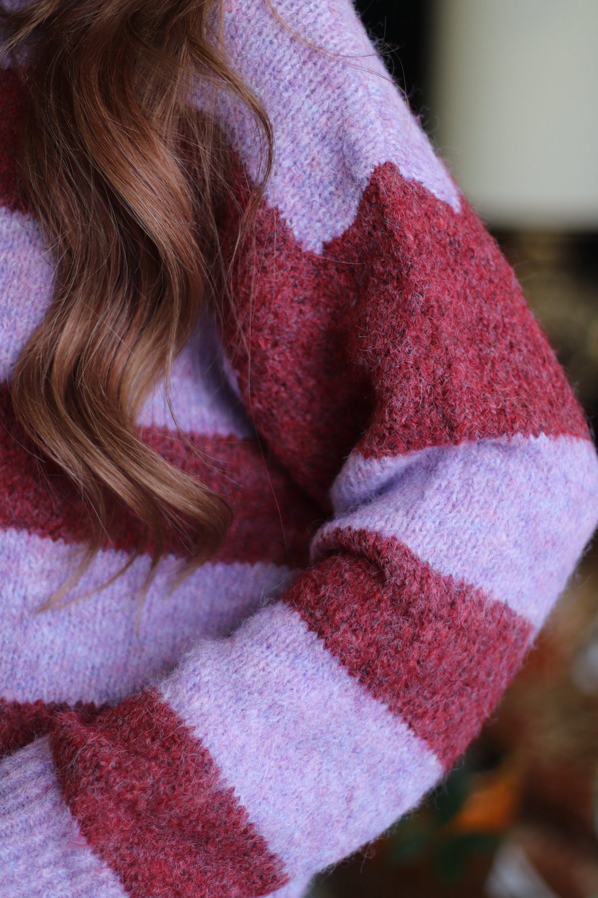 Burgundy Striped Fuzzy Button Down Cardigan