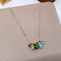 Blue & Green Crystal Cluster Charm Necklace