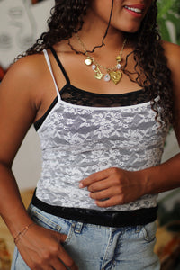 Y2K B&W Layered Lace Cami Top