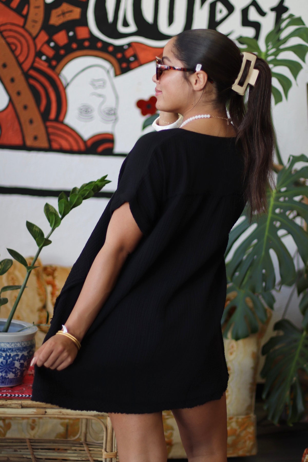 Breeze V Neck Black Mini Dress