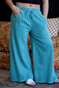Mineral Wash Wide Leg Pants + Teal