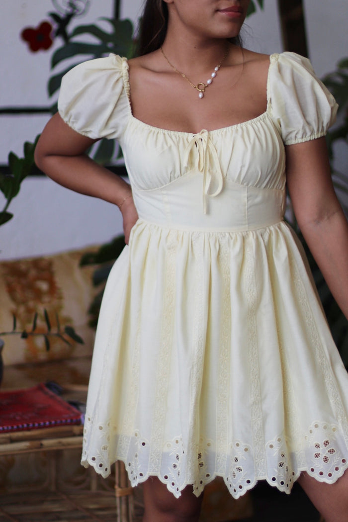 Belle Mini Dress in Butter Yellow