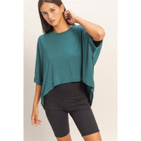 Teal High-Low Batwing Sleeve Top