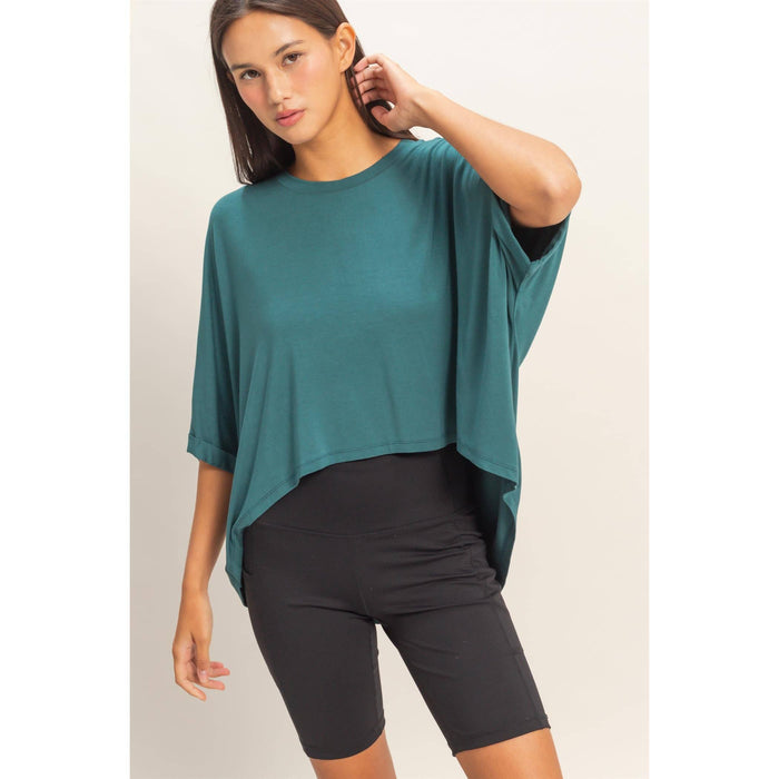 Teal High-Low Batwing Sleeve Top