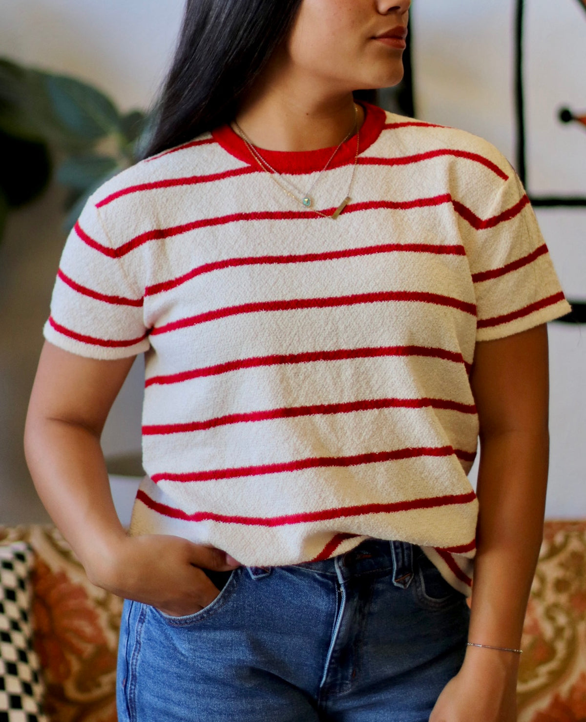 Striped Basic Tee in Red