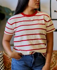 Striped Basic Tee in Red