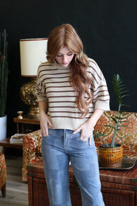Oat Short Sleeve Striped Knit Top